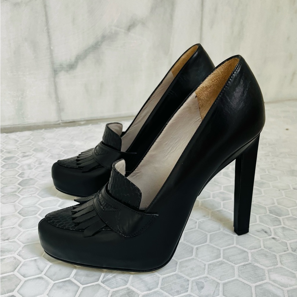 Jason Wu Black Stiletto Heels with Loafer Design leather 5” (fit like 38)